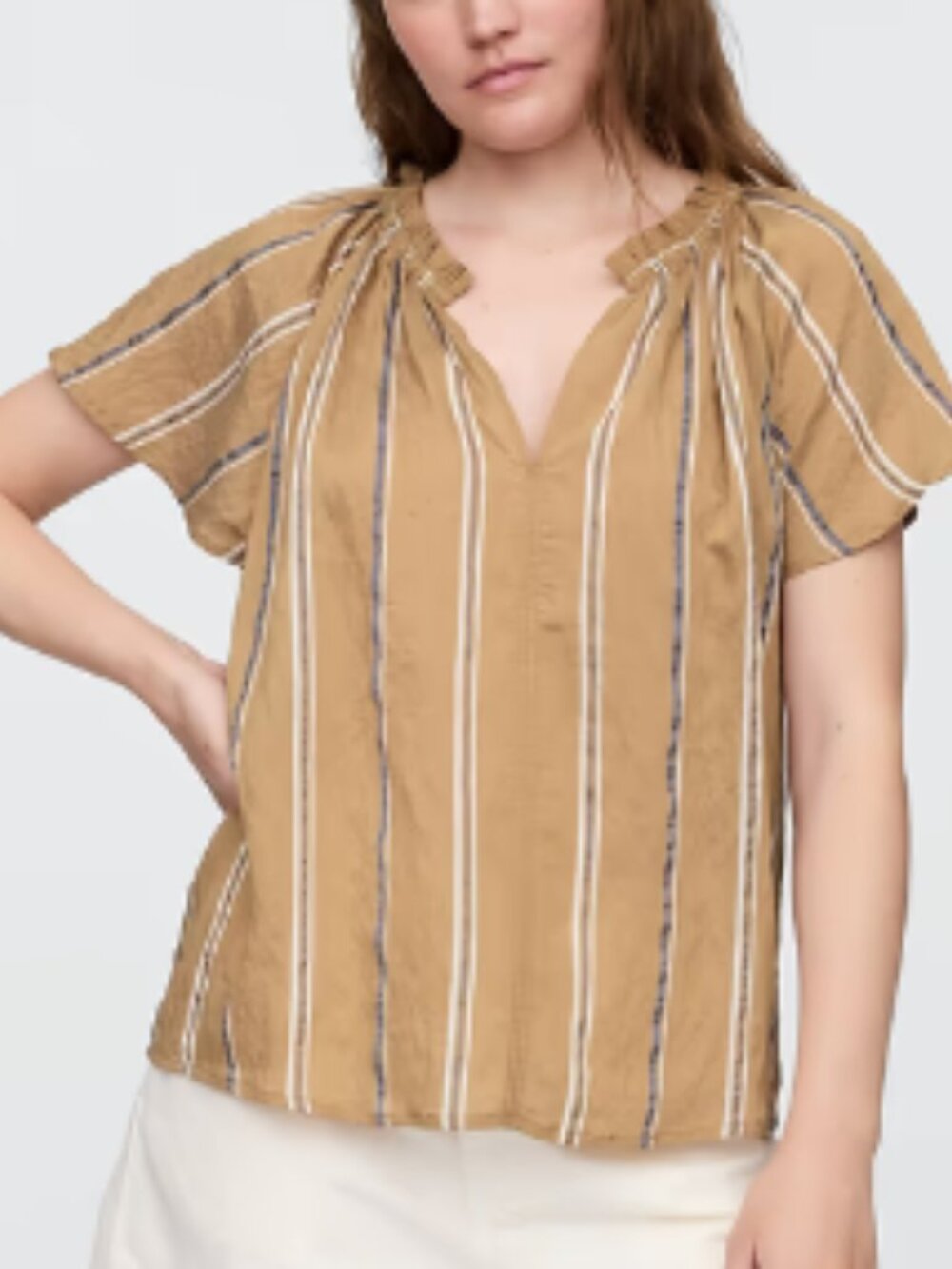 NWT Gap Splitneck Brown Stripe Blouse Top